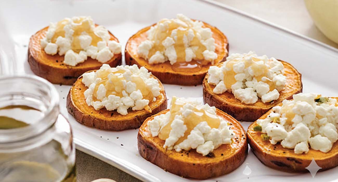 Tostadas de camote con miel y queso cottage