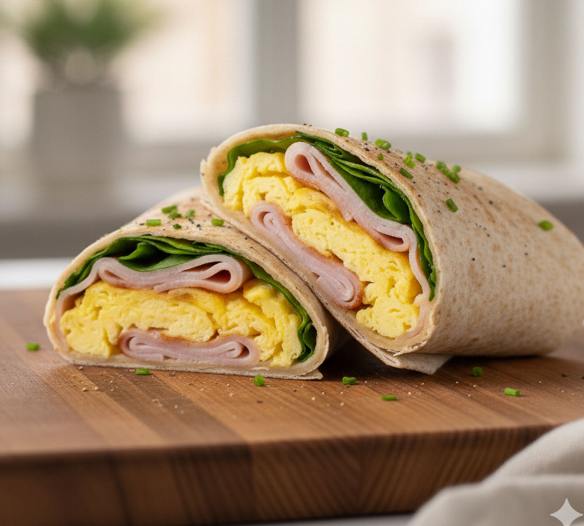 Wrap de huevo con pechuga de pavo en pan pita